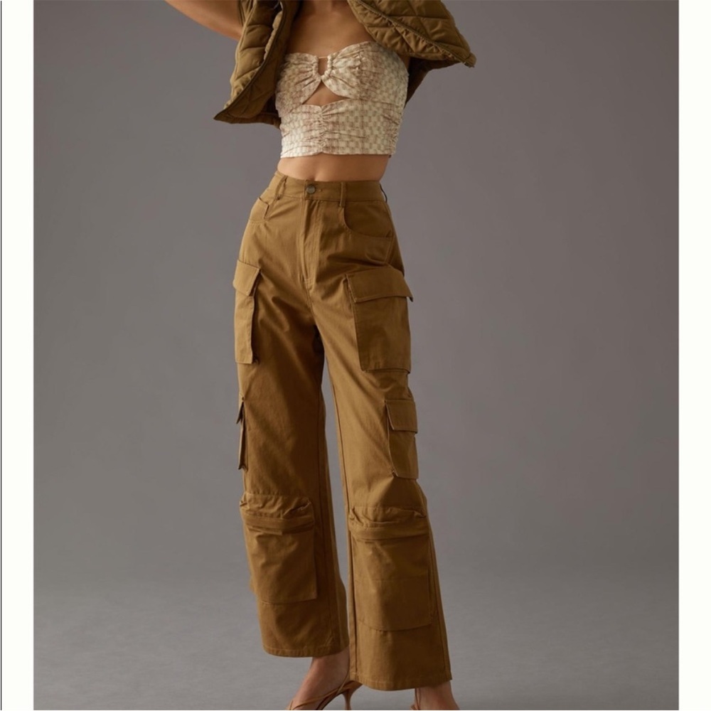 Anthropologie Molly King x Bayse wide Leg Loose Cargo Pants Army Olive Green M